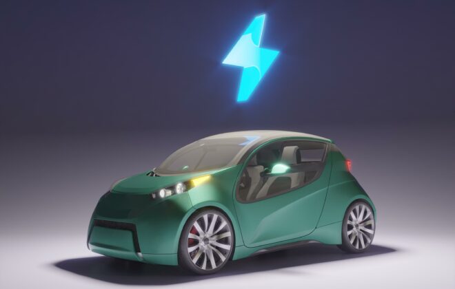 voiture électrique 3d avec batterie chargée